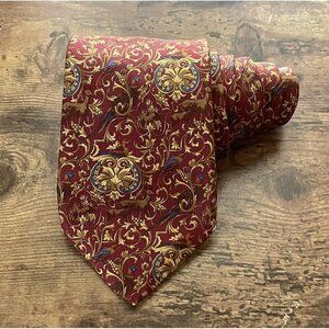 Vintage Burberrys Tie Game Hunting Print Deer Ducks Pheasant Burgundy Red Silk